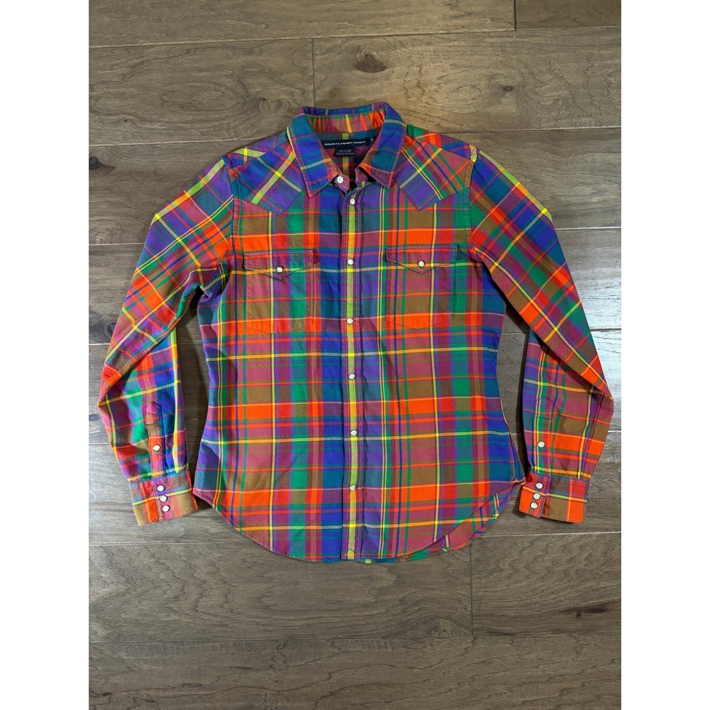Ralph Lauren Sport Womens 14 Western Plaid Snap Button Shirt Multicolor Cotton